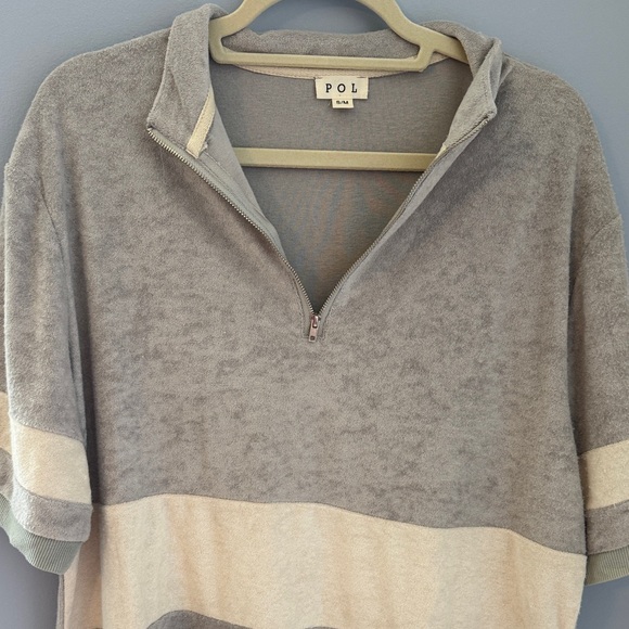 POL Women's Half-Zip Blouse in Gray and Cream - Picture 3 of 7